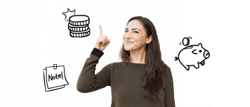 femme pointe du doigt pièces monnaie