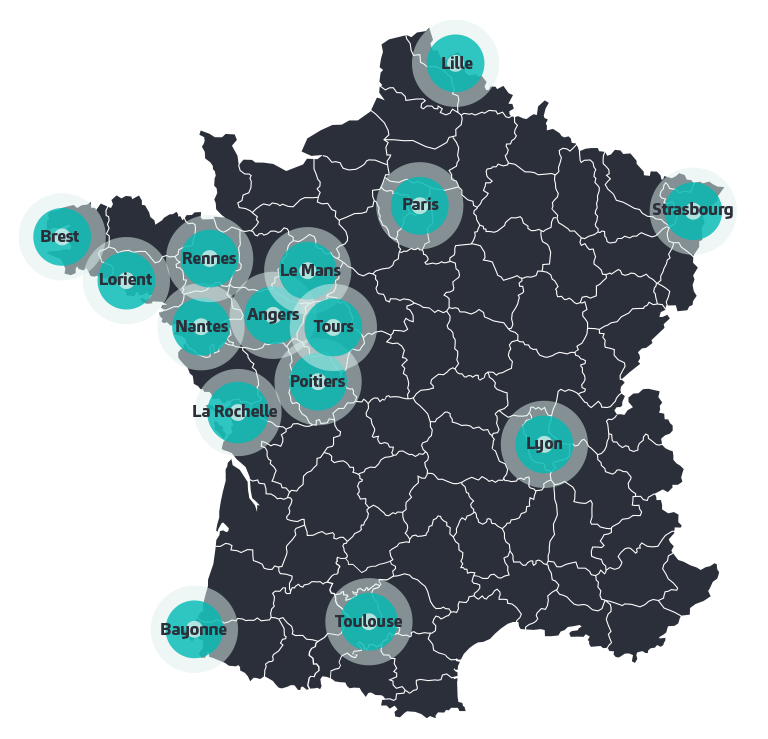 Carte de France des bureaux Baker Tilly en 2026